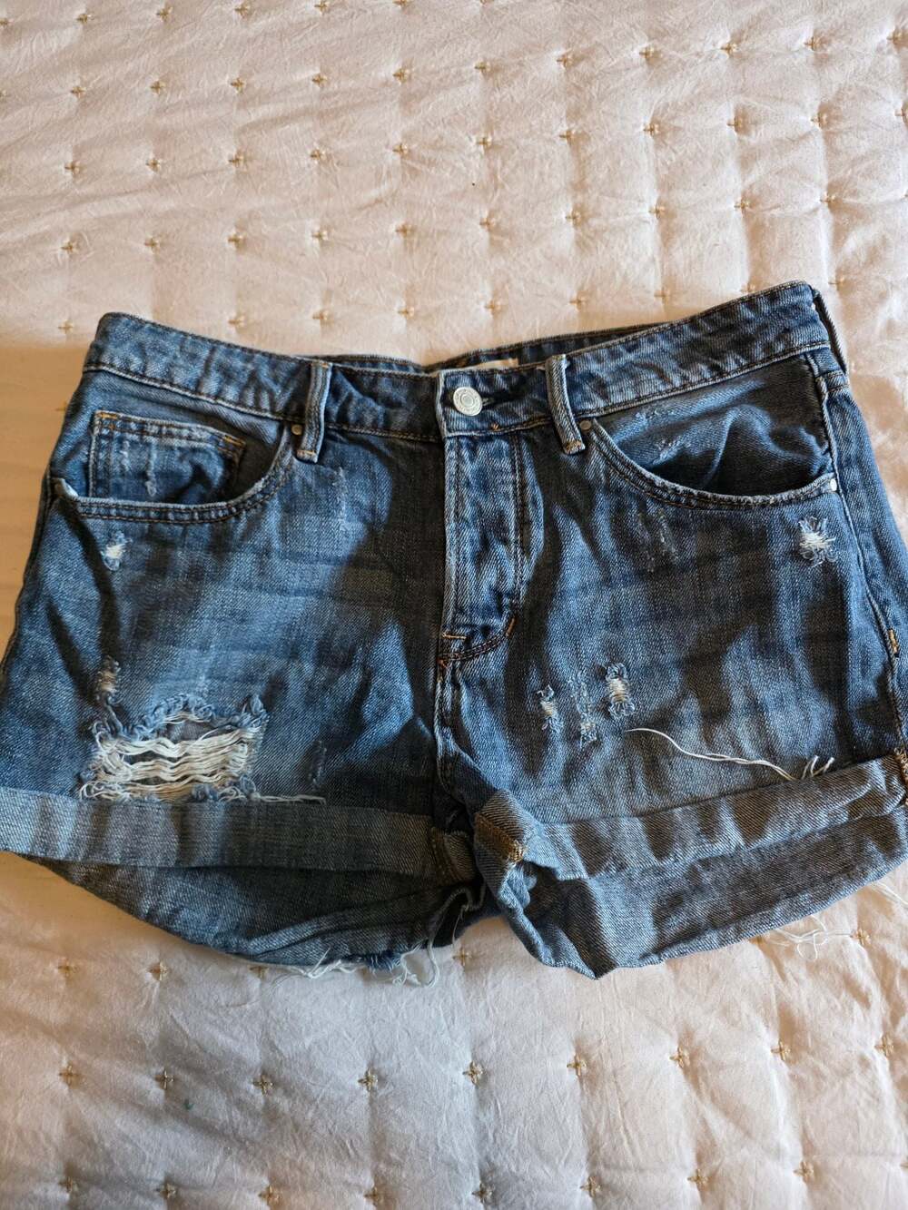 PacSun Los Angeles Girlfriend Denim Shorts Medium Wash Distressed Size 27